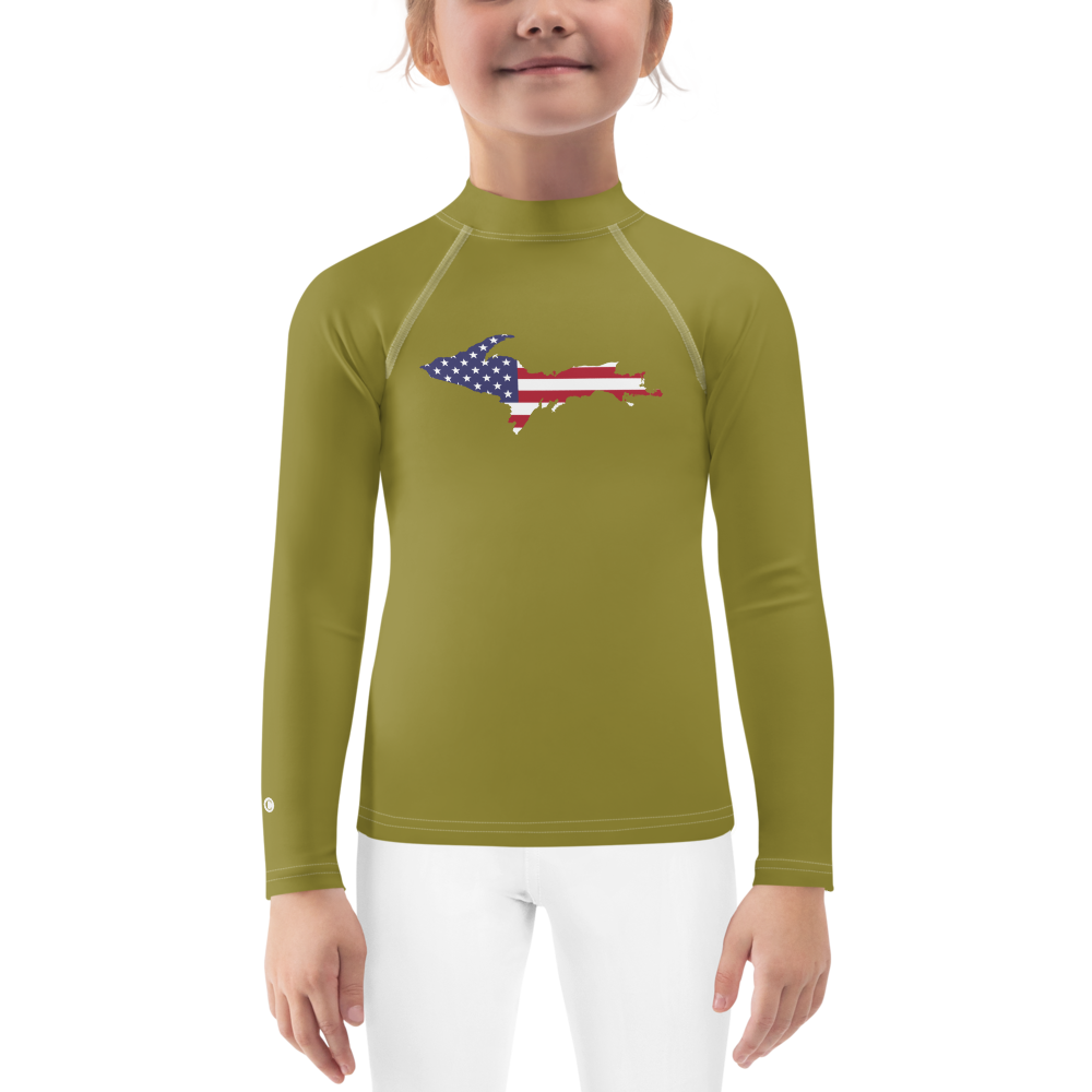 Michigan Upper Peninsula Rash Guard (w/ UP USA Flag) | Toddler - Scrub Gold