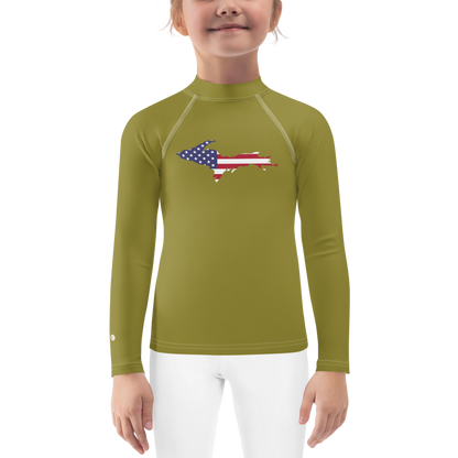 Michigan Upper Peninsula Rash Guard (w/ UP USA Flag) | Toddler - Scrub Gold