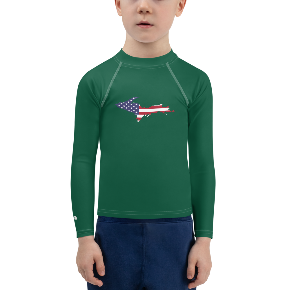 Michigan Upper Peninsula Rash Guard (w/ UP USA Flag) | Toddler - Superior Green