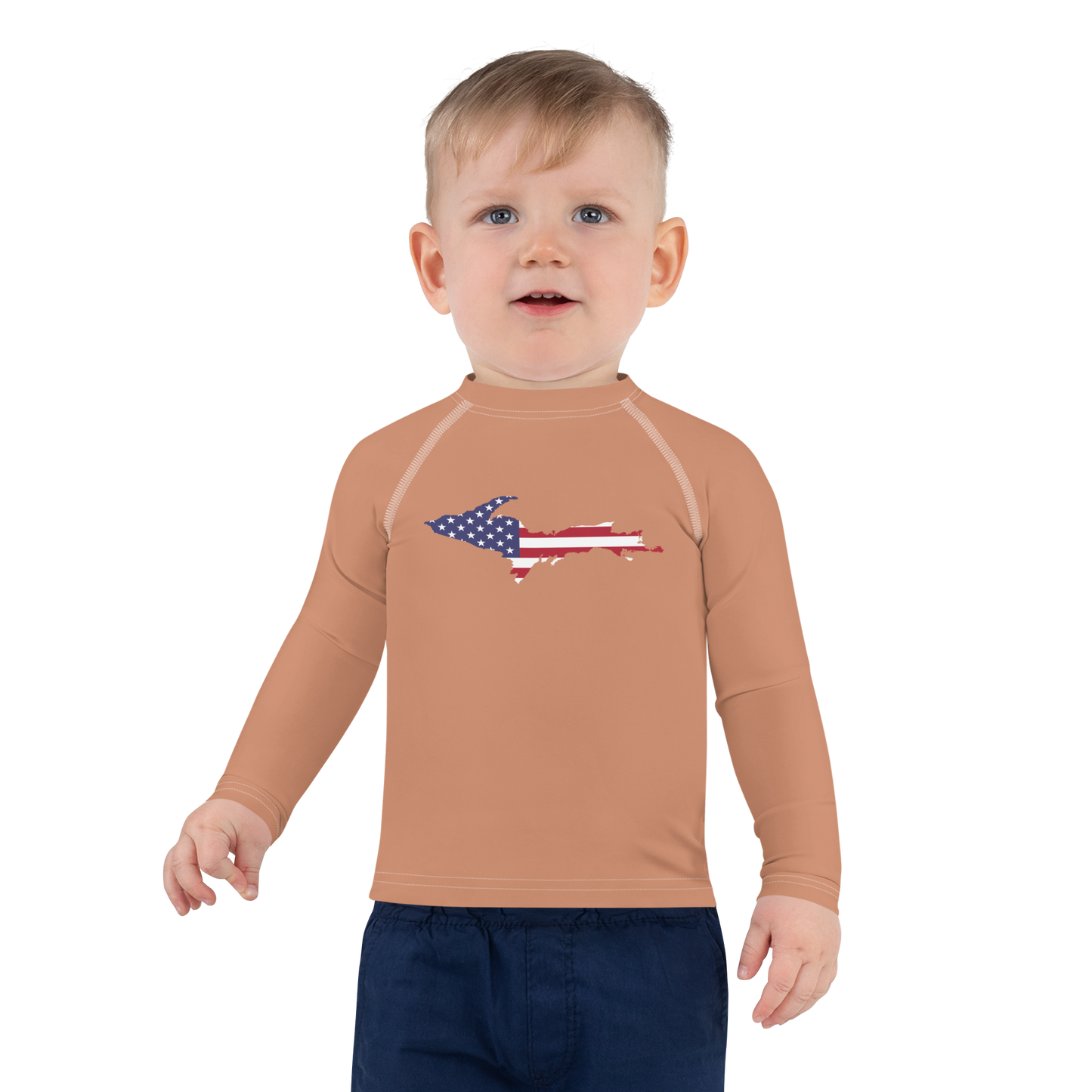 Michigan Upper Peninsula Rash Guard (w/ UP USA Flag) | Toddler - Copper Color