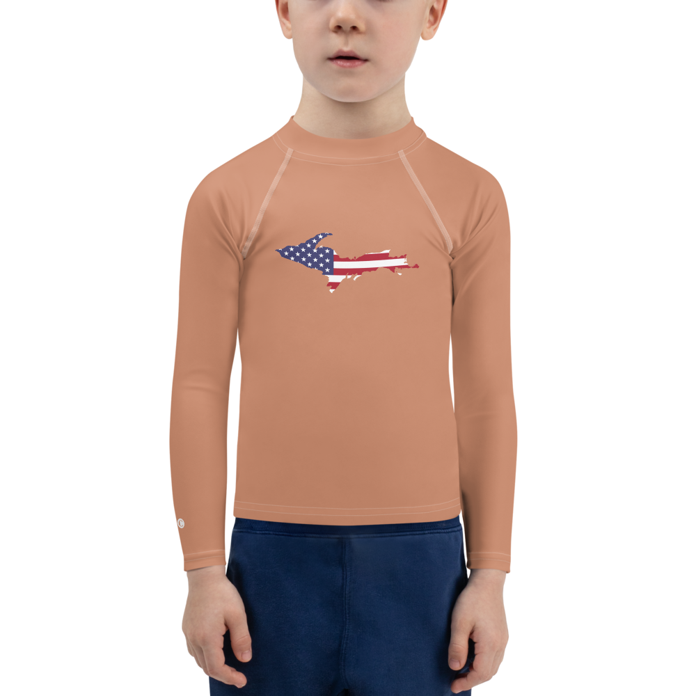 Michigan Upper Peninsula Rash Guard (w/ UP USA Flag) | Toddler - Copper Color