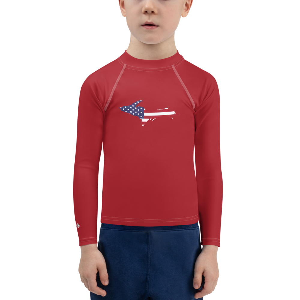 Michigan Upper Peninsula Rash Guard (w/ UP USA Flag) | Toddler - Thimbleberry Red