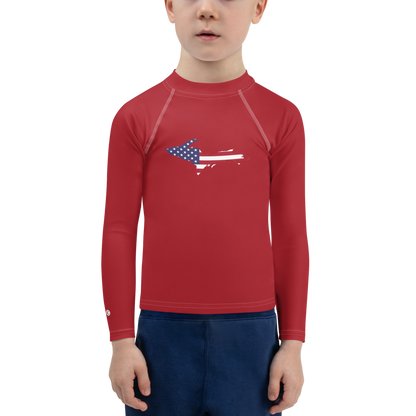 Michigan Upper Peninsula Rash Guard (w/ UP USA Flag) | Toddler - Thimbleberry Red