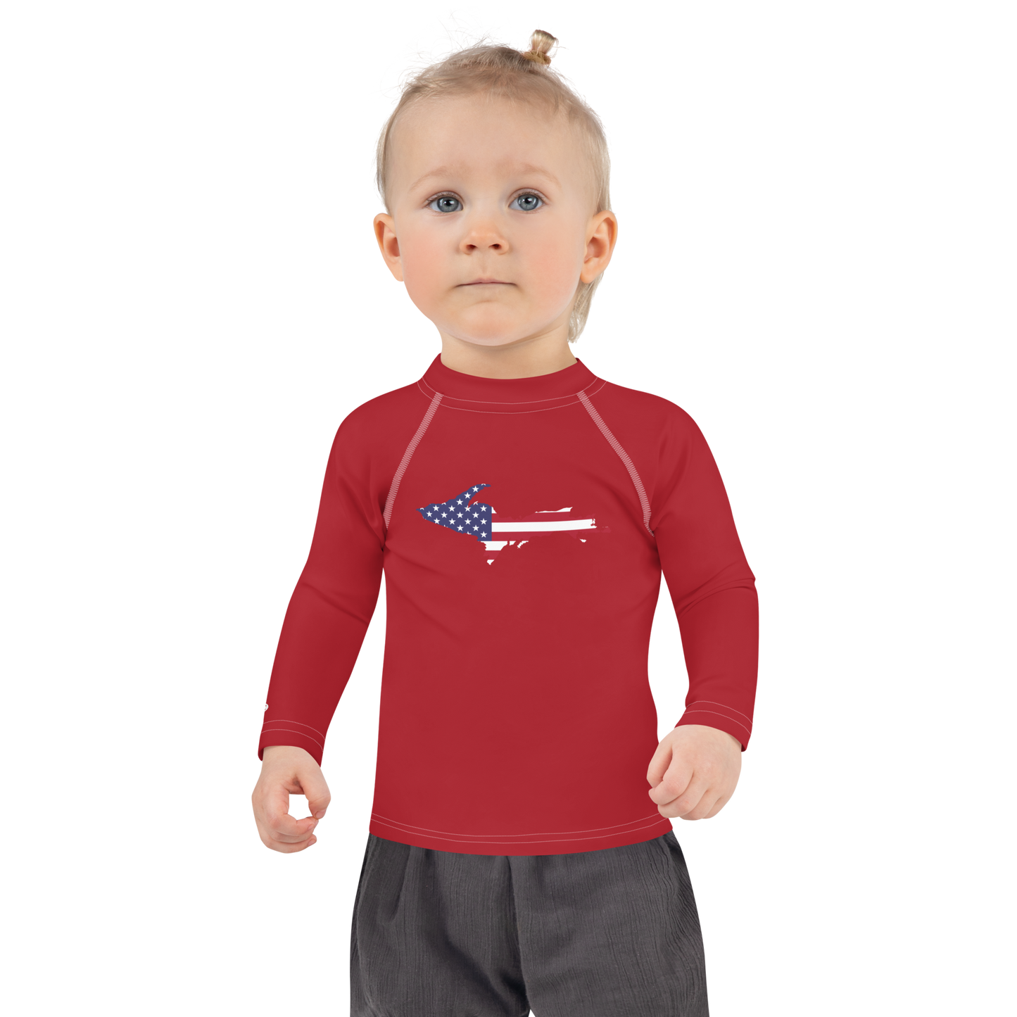 Michigan Upper Peninsula Rash Guard (w/ UP USA Flag) | Toddler - Thimbleberry Red