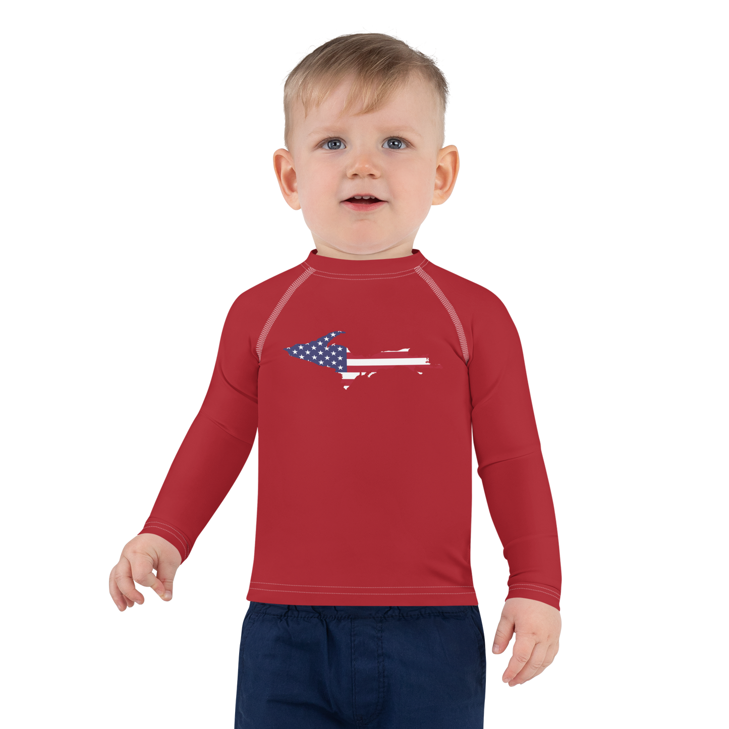 Michigan Upper Peninsula Rash Guard (w/ UP USA Flag) | Toddler - Thimbleberry Red