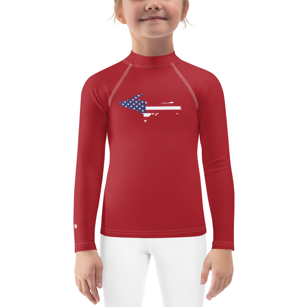 Michigan Upper Peninsula Rash Guard (w/ UP USA Flag) | Toddler - Thimbleberry Red