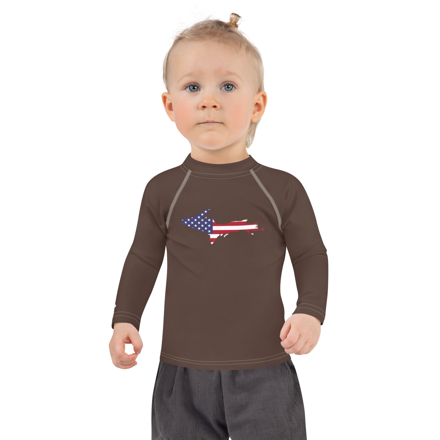 Michigan Upper Peninsula Rash Guard (w/ UP USA Flag) | Toddler - Hickory Color