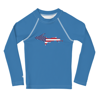 Michigan Upper Peninsula Rash Guard (w/ UP USA Flag) | Toddler - Lake Superior Blue