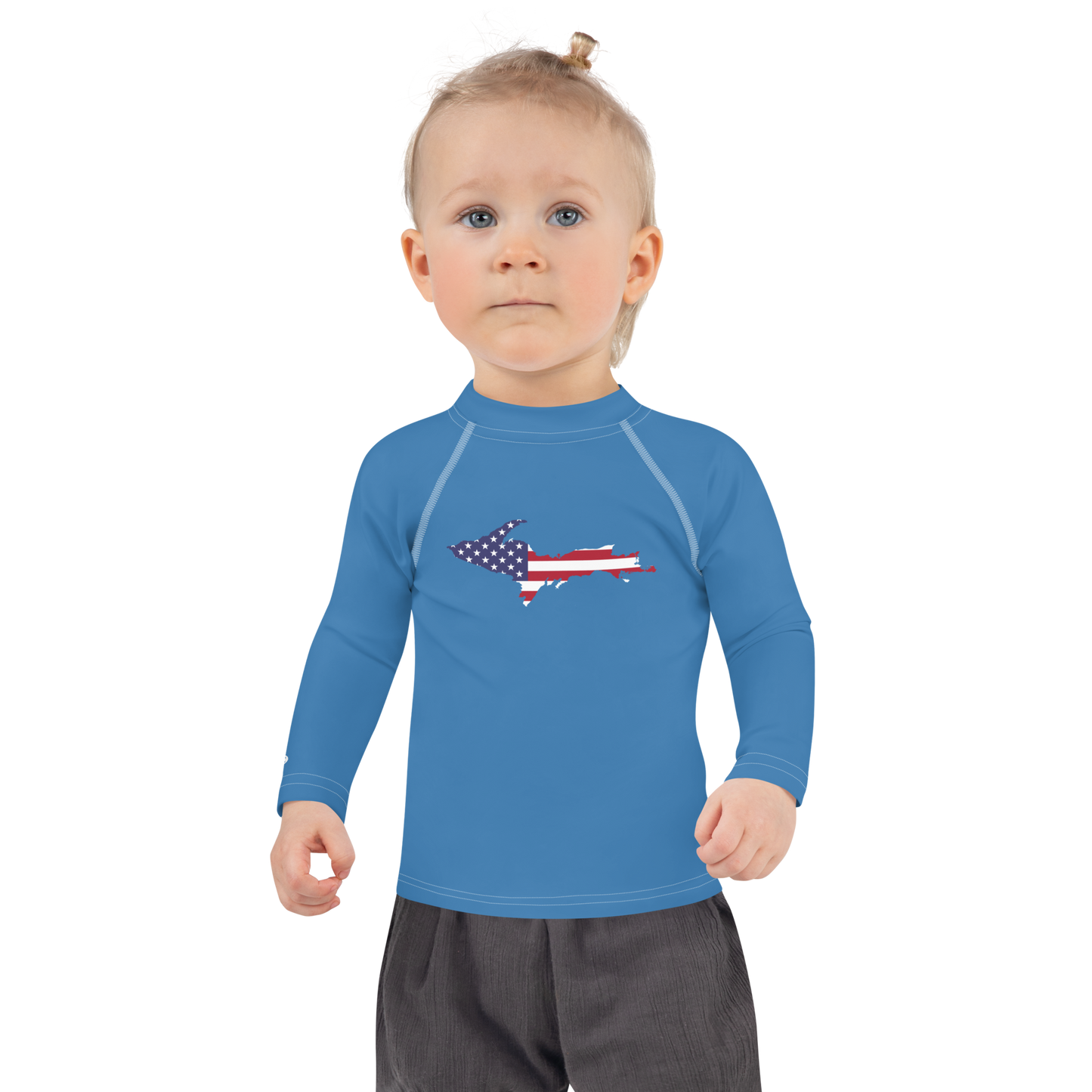 Michigan Upper Peninsula Rash Guard (w/ UP USA Flag) | Toddler - Lake Superior Blue