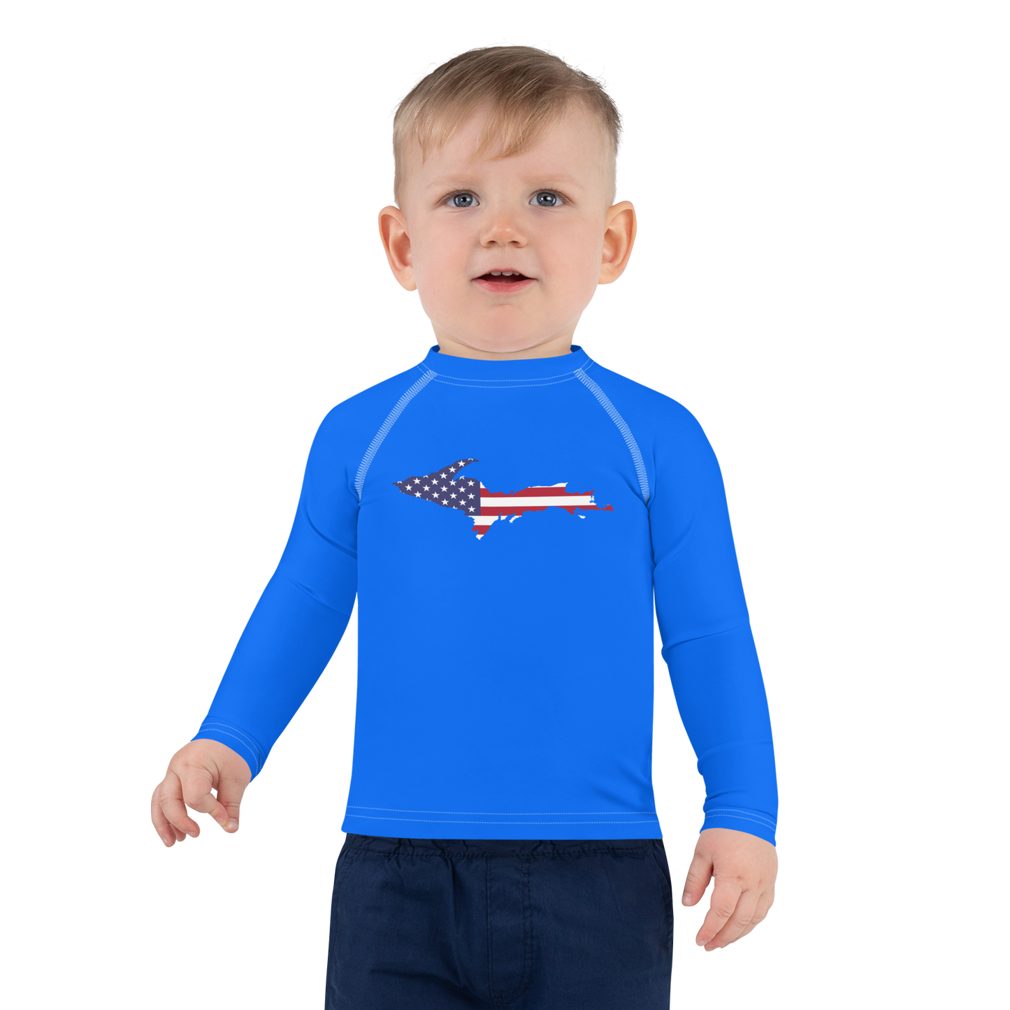 Michigan Upper Peninsula Rash Guard (w/ UP USA Flag) | Toddler - Motor Town Blue