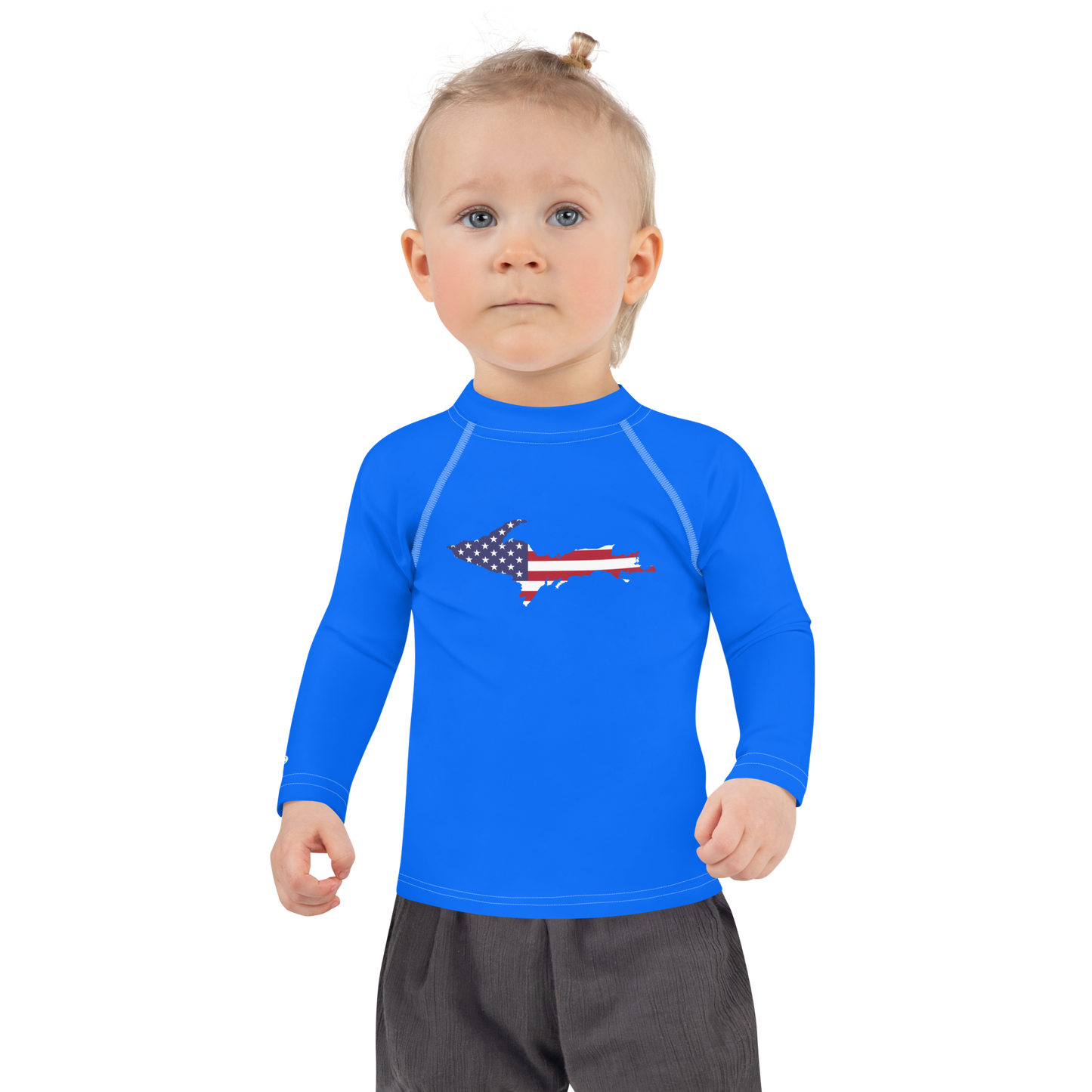 Michigan Upper Peninsula Rash Guard (w/ UP USA Flag) | Toddler - Motor Town Blue