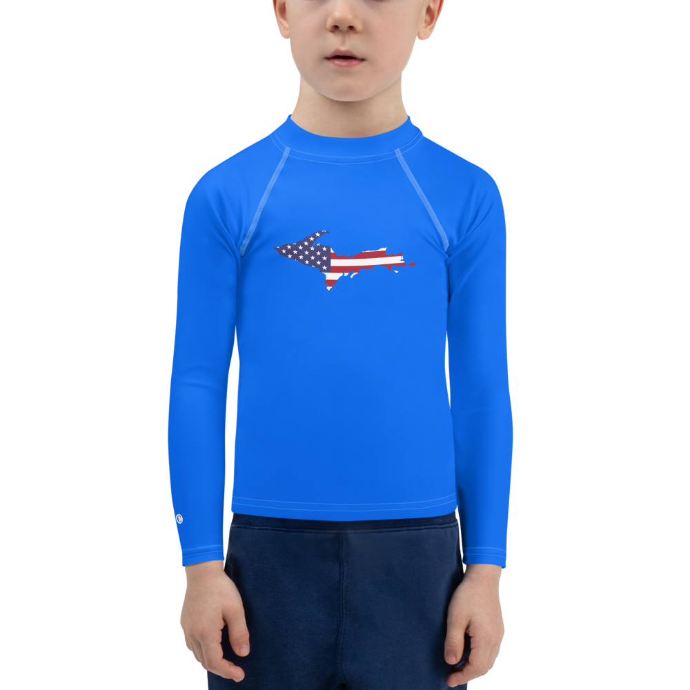 Michigan Upper Peninsula Rash Guard (w/ UP USA Flag) | Toddler - Motor Town Blue