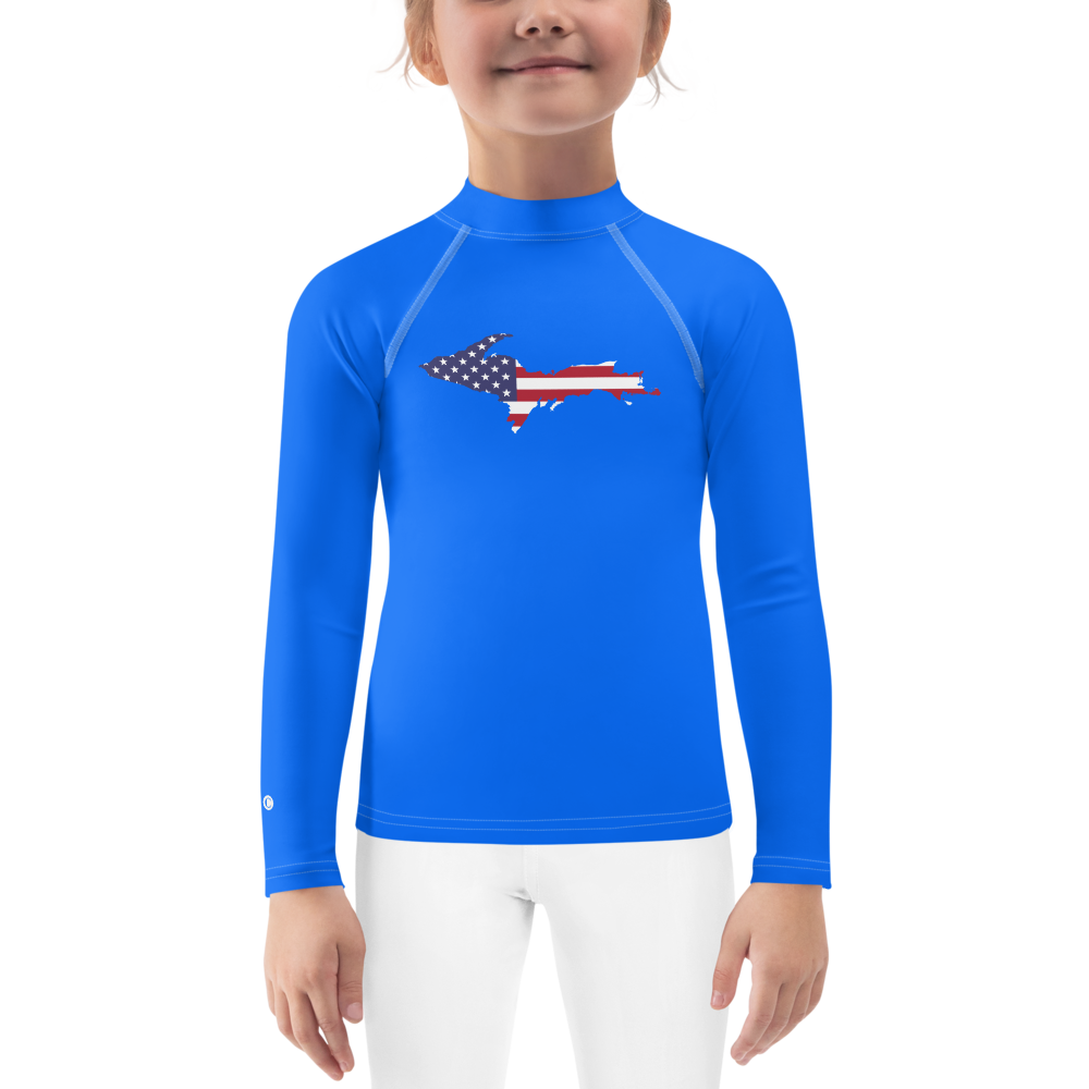 Michigan Upper Peninsula Rash Guard (w/ UP USA Flag) | Toddler - Motor Town Blue