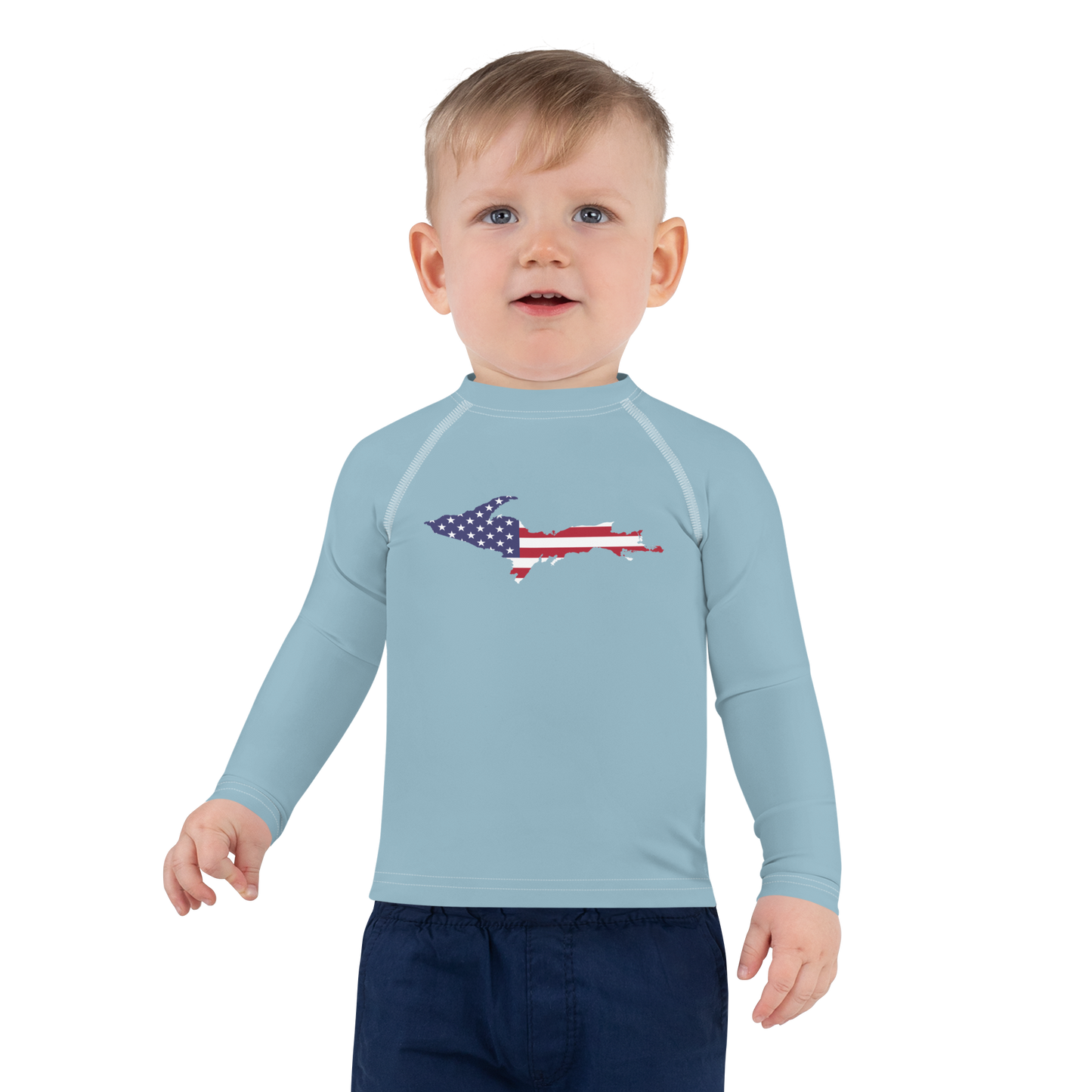 Michigan Upper Peninsula Rash Guard (w/ UP USA Flag) | Toddler - Opal Blue