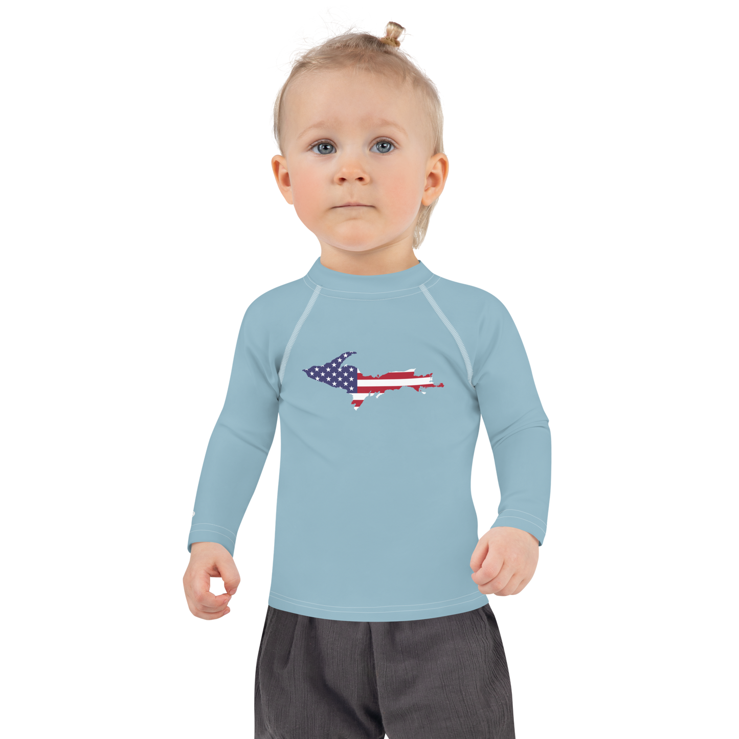 Michigan Upper Peninsula Rash Guard (w/ UP USA Flag) | Toddler - Opal Blue