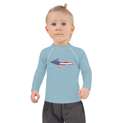 Michigan Upper Peninsula Rash Guard (w/ UP USA Flag) | Toddler - Opal Blue