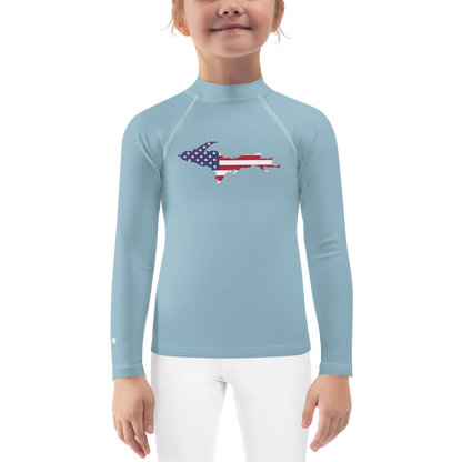 Michigan Upper Peninsula Rash Guard (w/ UP USA Flag) | Toddler - Opal Blue