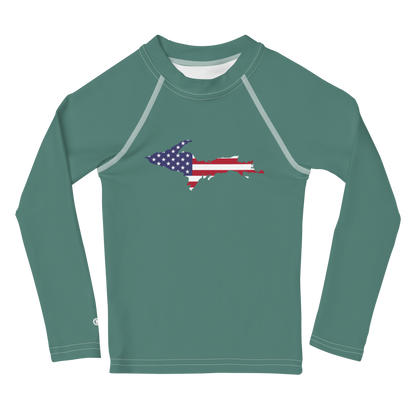 Michigan Upper Peninsula Rash Guard (w/ UP USA Flag) | Toddler - Copper Green