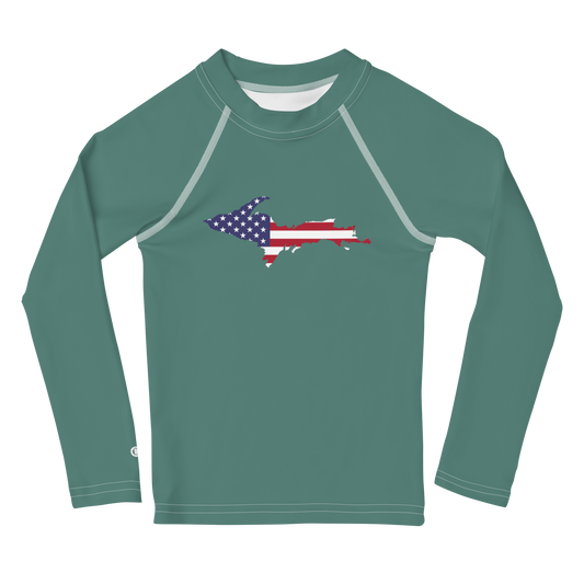 Michigan Upper Peninsula Rash Guard (w/ UP USA Flag) | Toddler - Copper Green