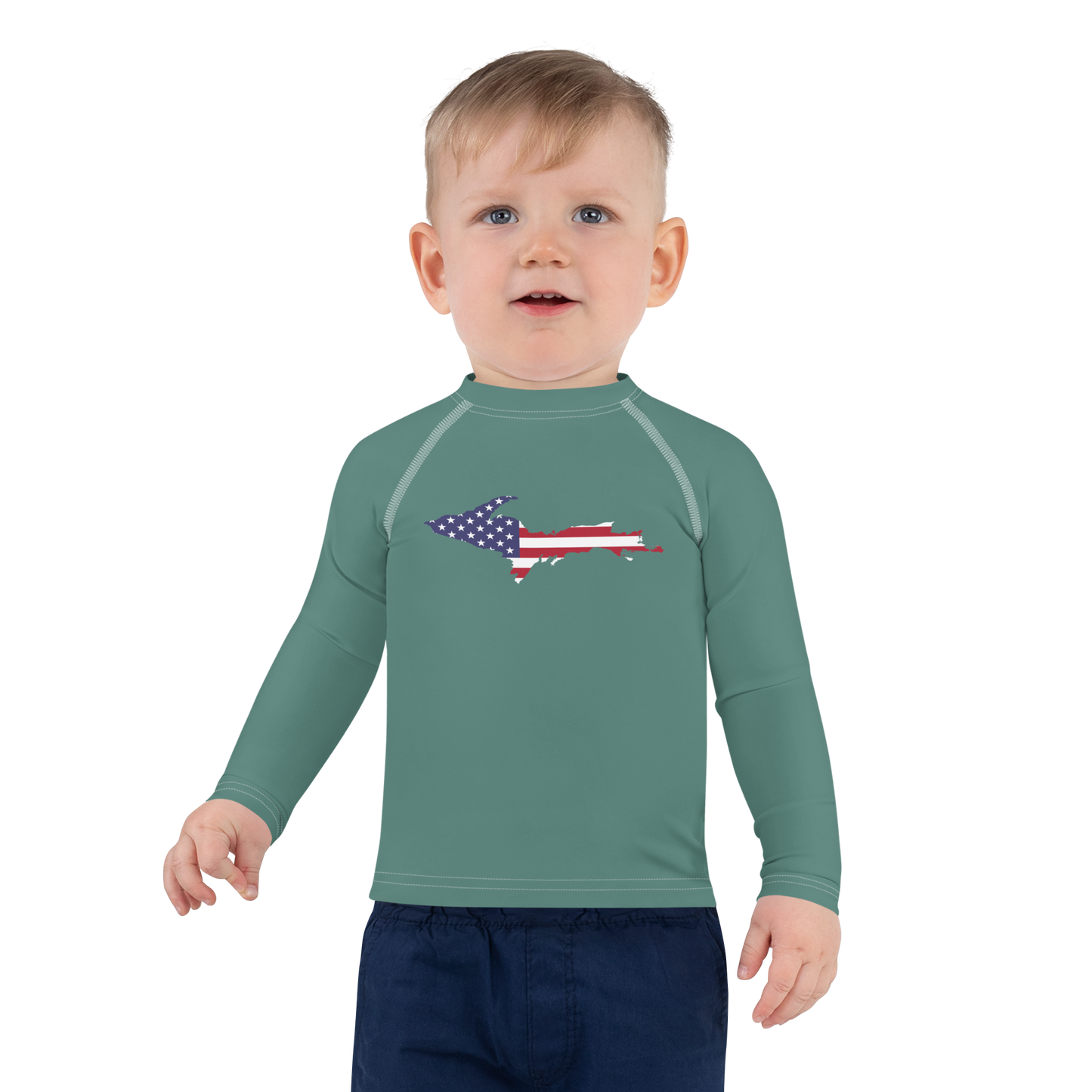 Michigan Upper Peninsula Rash Guard (w/ UP USA Flag) | Toddler - Copper Green