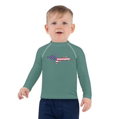 Michigan Upper Peninsula Rash Guard (w/ UP USA Flag) | Toddler - Copper Green