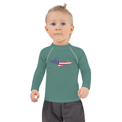 Michigan Upper Peninsula Rash Guard (w/ UP USA Flag) | Toddler - Copper Green