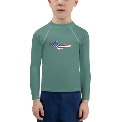 Michigan Upper Peninsula Rash Guard (w/ UP USA Flag) | Toddler - Copper Green