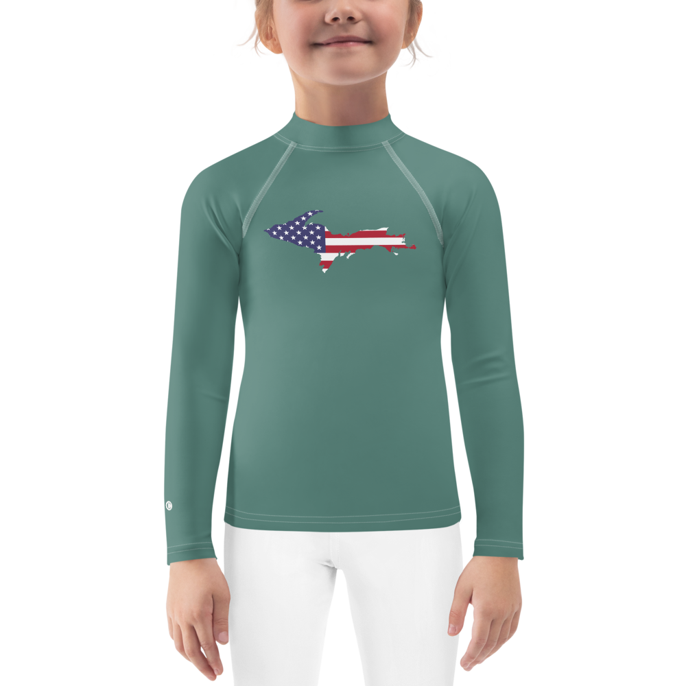 Michigan Upper Peninsula Rash Guard (w/ UP USA Flag) | Toddler - Copper Green