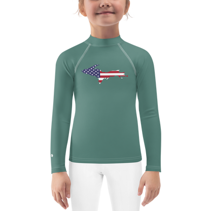 Michigan Upper Peninsula Rash Guard (w/ UP USA Flag) | Toddler - Copper Green