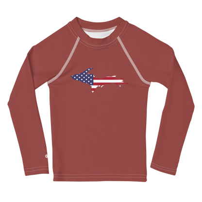 Michigan Upper Peninsula Rash Guard (w/ UP USA Flag) | Toddler - Ore Dock Red