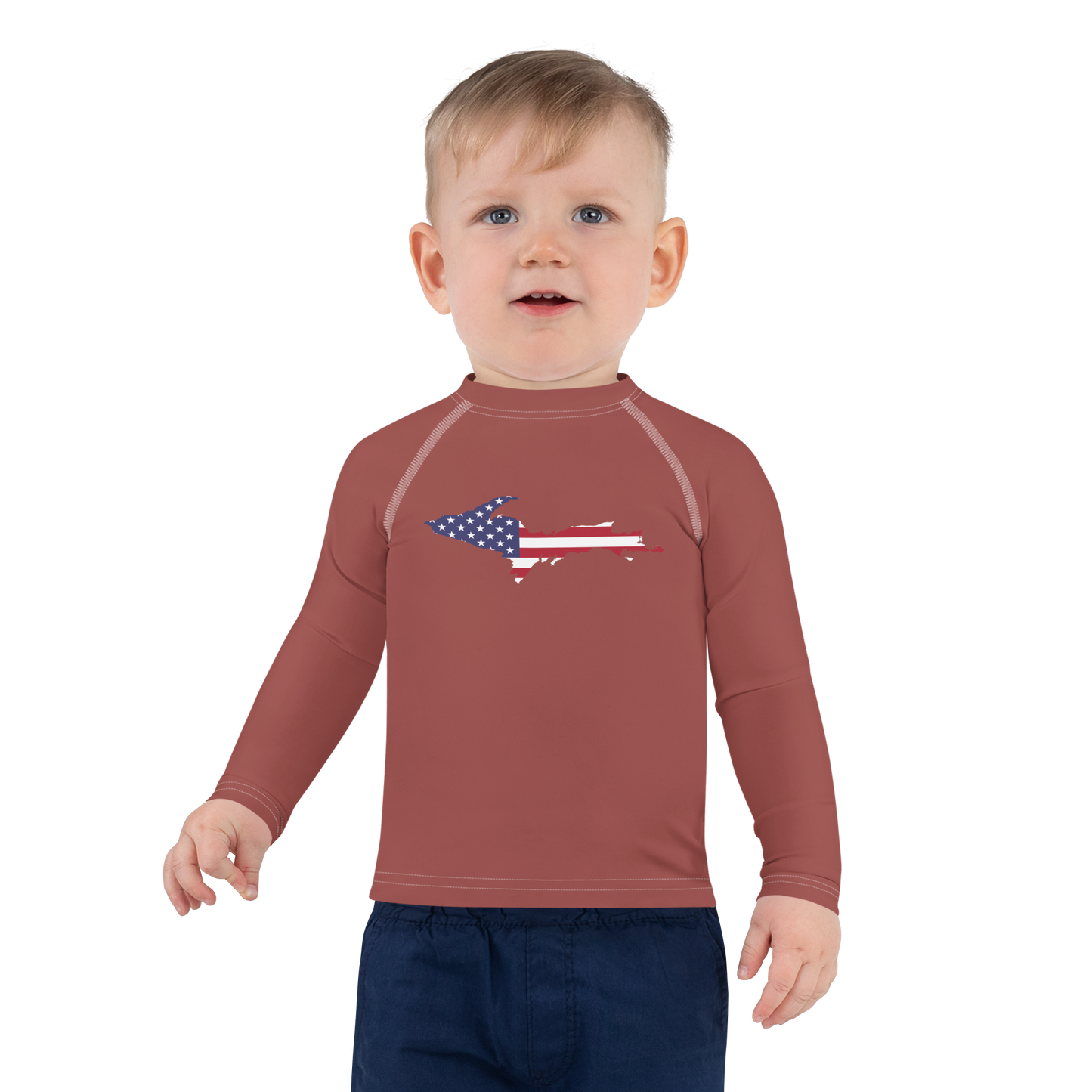 Michigan Upper Peninsula Rash Guard (w/ UP USA Flag) | Toddler - Ore Dock Red