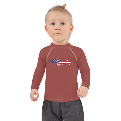 Michigan Upper Peninsula Rash Guard (w/ UP USA Flag) | Toddler - Ore Dock Red