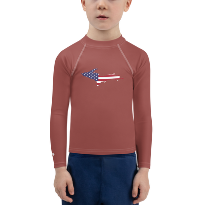 Michigan Upper Peninsula Rash Guard (w/ UP USA Flag) | Toddler - Ore Dock Red