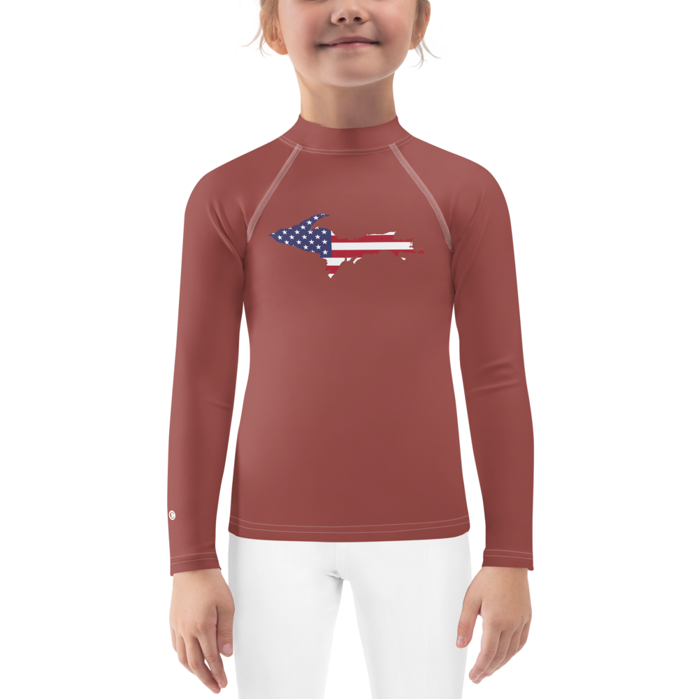 Michigan Upper Peninsula Rash Guard (w/ UP USA Flag) | Toddler - Ore Dock Red