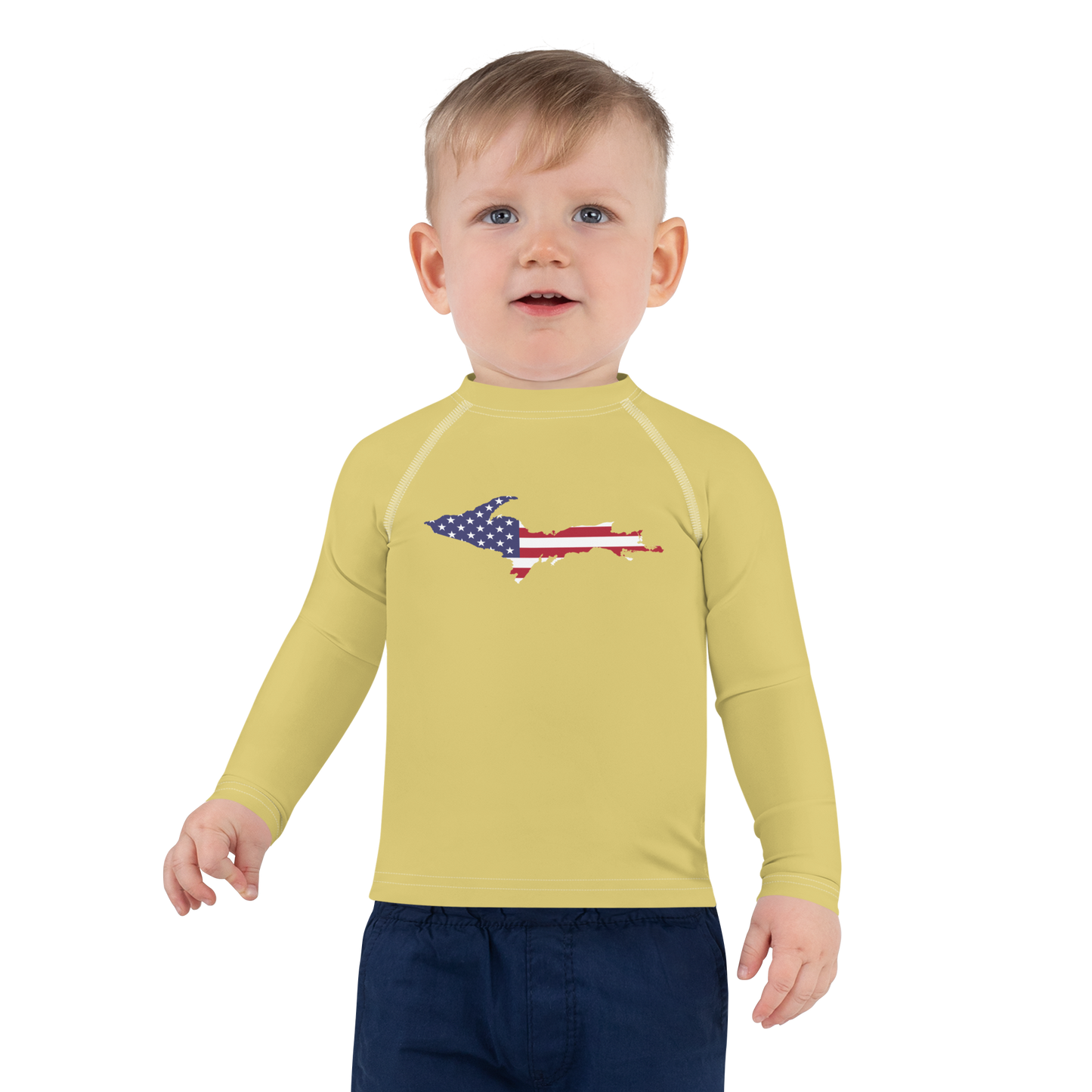 Michigan Upper Peninsula Rash Guard (w/ UP USA Flag) | Toddler - Plum Yellow