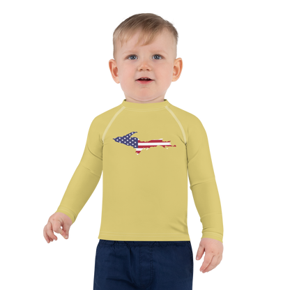 Michigan Upper Peninsula Rash Guard (w/ UP USA Flag) | Toddler - Plum Yellow