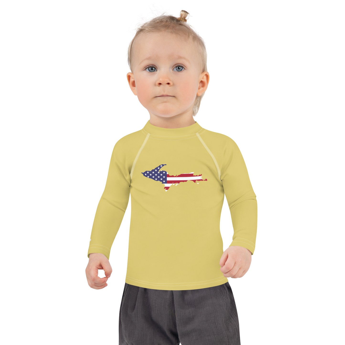 Michigan Upper Peninsula Rash Guard (w/ UP USA Flag) | Toddler - Plum Yellow