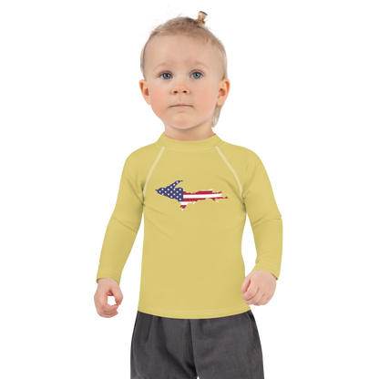 Michigan Upper Peninsula Rash Guard (w/ UP USA Flag) | Toddler - Plum Yellow