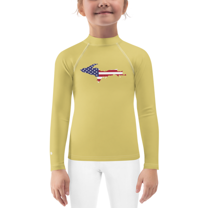 Michigan Upper Peninsula Rash Guard (w/ UP USA Flag) | Toddler - Plum Yellow