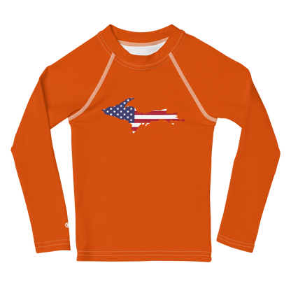 Michigan Upper Peninsula Rash Guard (w/ UP USA Flag) | Toddler - Maple Leaf Orange