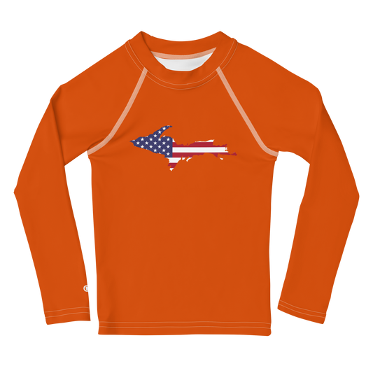 Michigan Upper Peninsula Rash Guard (w/ UP USA Flag) | Toddler - Maple Leaf Orange