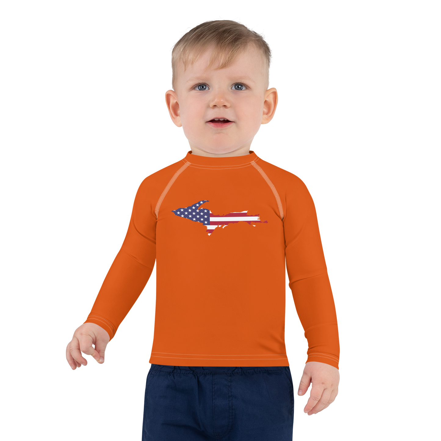 Michigan Upper Peninsula Rash Guard (w/ UP USA Flag) | Toddler - Maple Leaf Orange