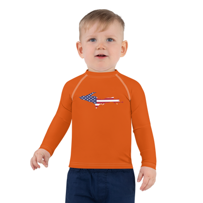 Michigan Upper Peninsula Rash Guard (w/ UP USA Flag) | Toddler - Maple Leaf Orange