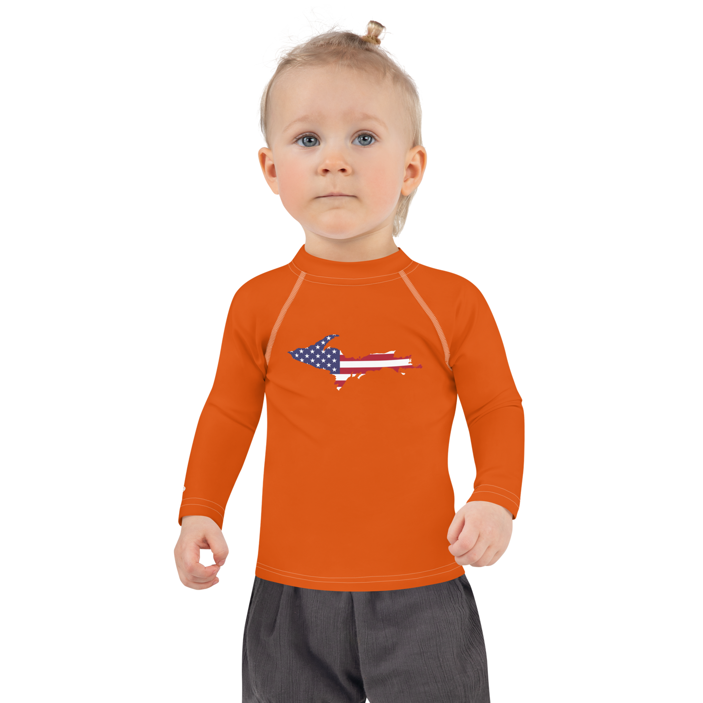 Michigan Upper Peninsula Rash Guard (w/ UP USA Flag) | Toddler - Maple Leaf Orange