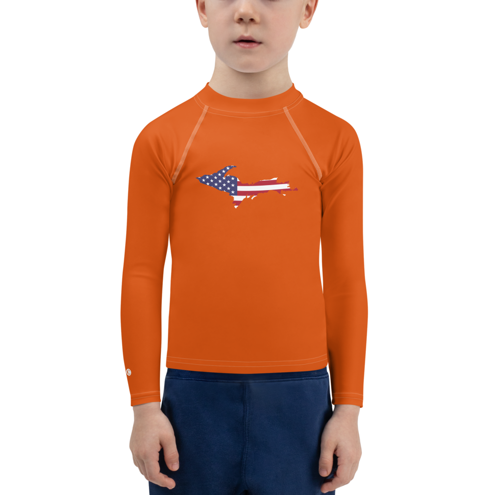 Michigan Upper Peninsula Rash Guard (w/ UP USA Flag) | Toddler - Maple Leaf Orange