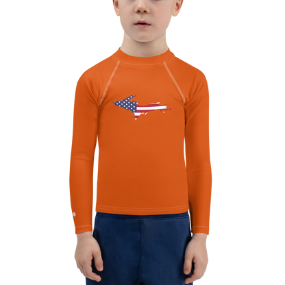 Michigan Upper Peninsula Rash Guard (w/ UP USA Flag) | Toddler - Maple Leaf Orange