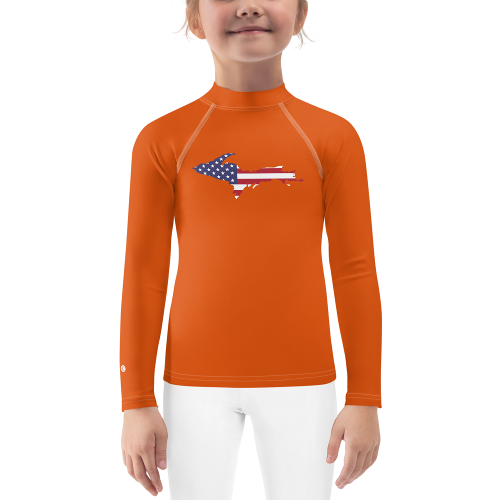 Michigan Upper Peninsula Rash Guard (w/ UP USA Flag) | Toddler - Maple Leaf Orange