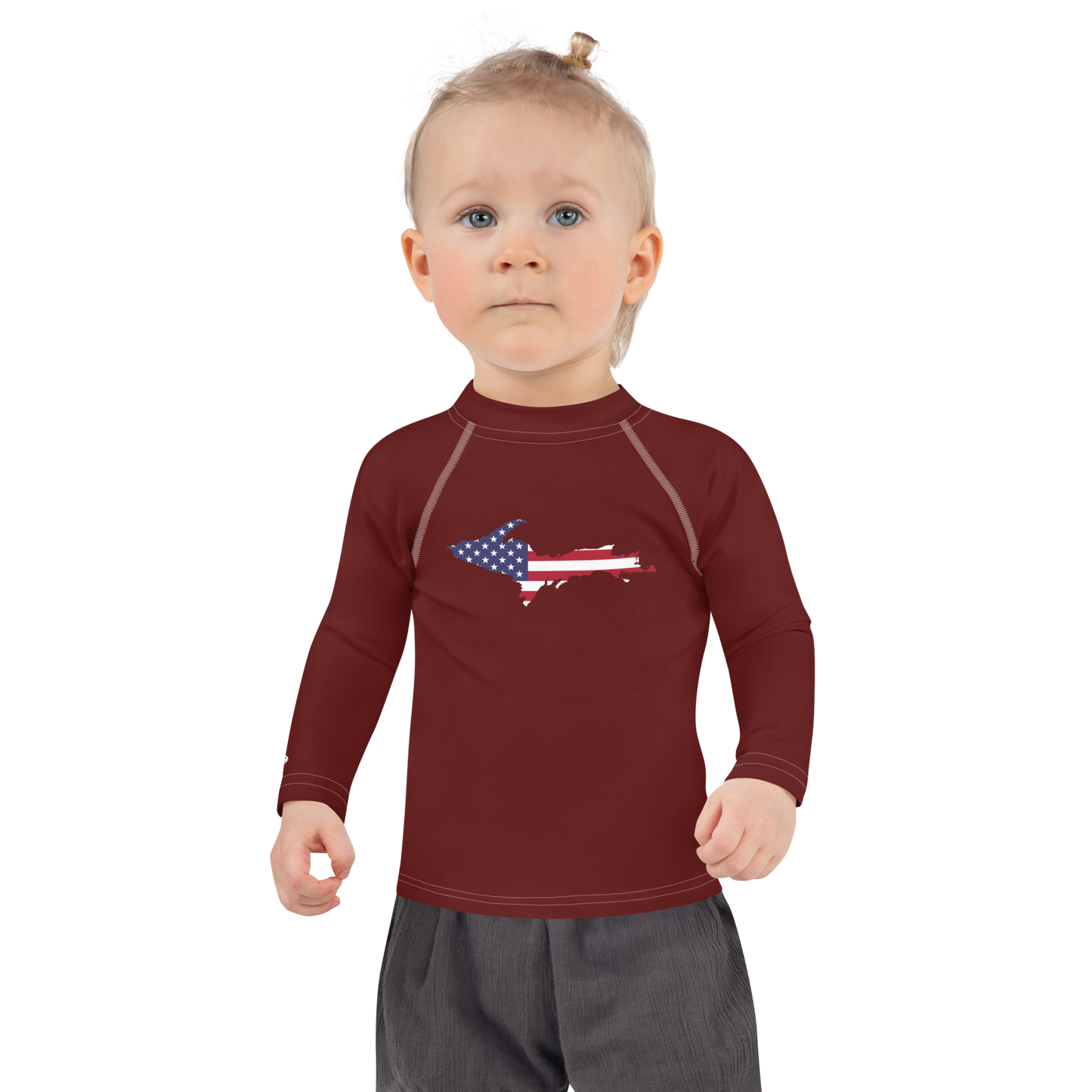 Michigan Upper Peninsula Rash Guard (w/ UP USA Flag) | Toddler - Cherrywood Color