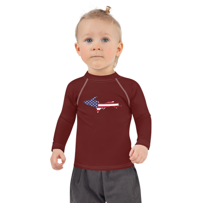 Michigan Upper Peninsula Rash Guard (w/ UP USA Flag) | Toddler - Cherrywood Color