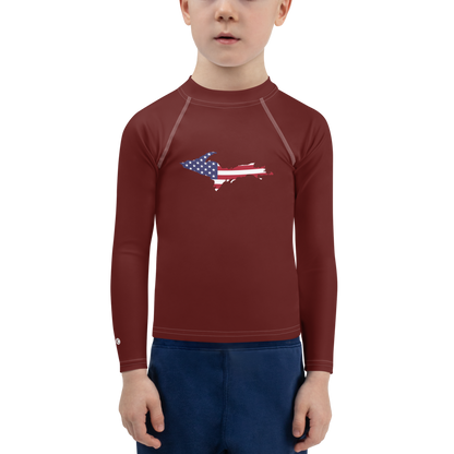 Michigan Upper Peninsula Rash Guard (w/ UP USA Flag) | Toddler - Cherrywood Color